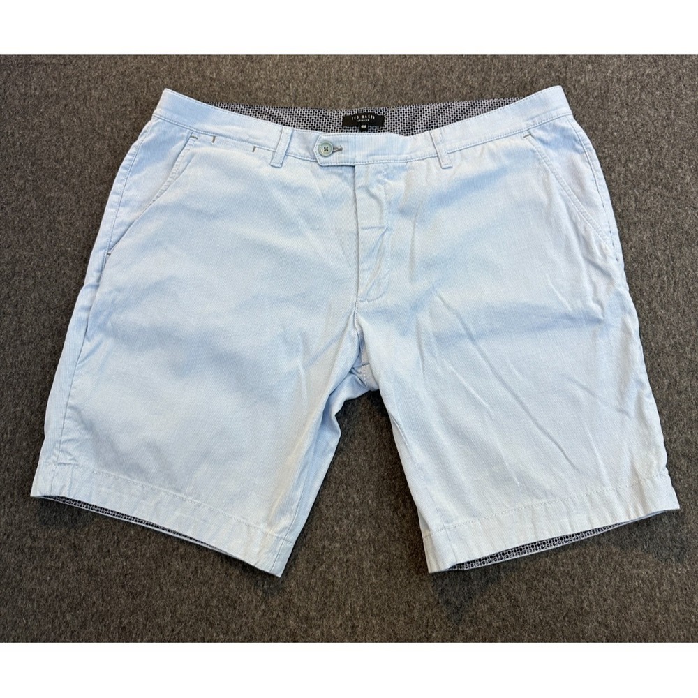 Ted Baker London Tailored Slim Fit Light Blue Micro-Check Shorts Men's Size 40 R - Picture 2 of 16